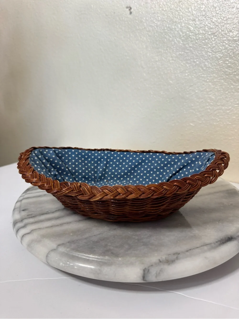 Brown Woven Basket with Blue Heart-Print Liner